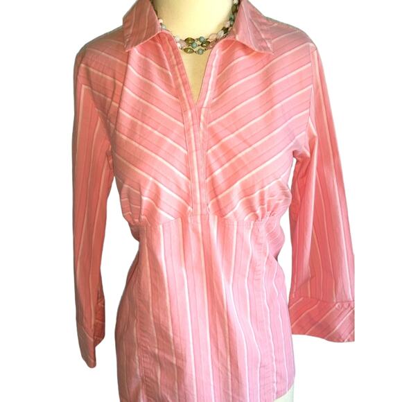 BABY AND ME MATERNITY Pink White Striped Button Down Shirt Medium - Picture 1 of 4